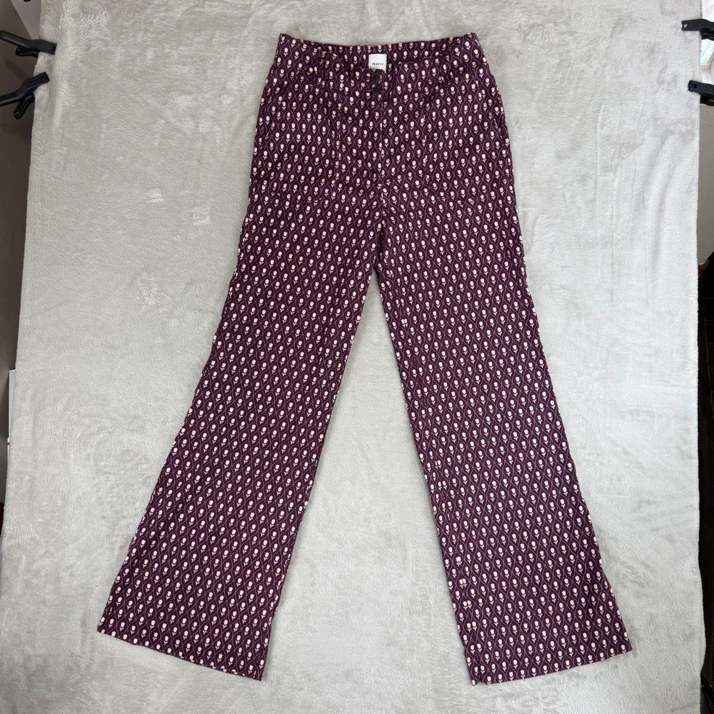 Maeve Wide Leg Pants Women 12 Tall Plum Geometric Floral Print Trousers